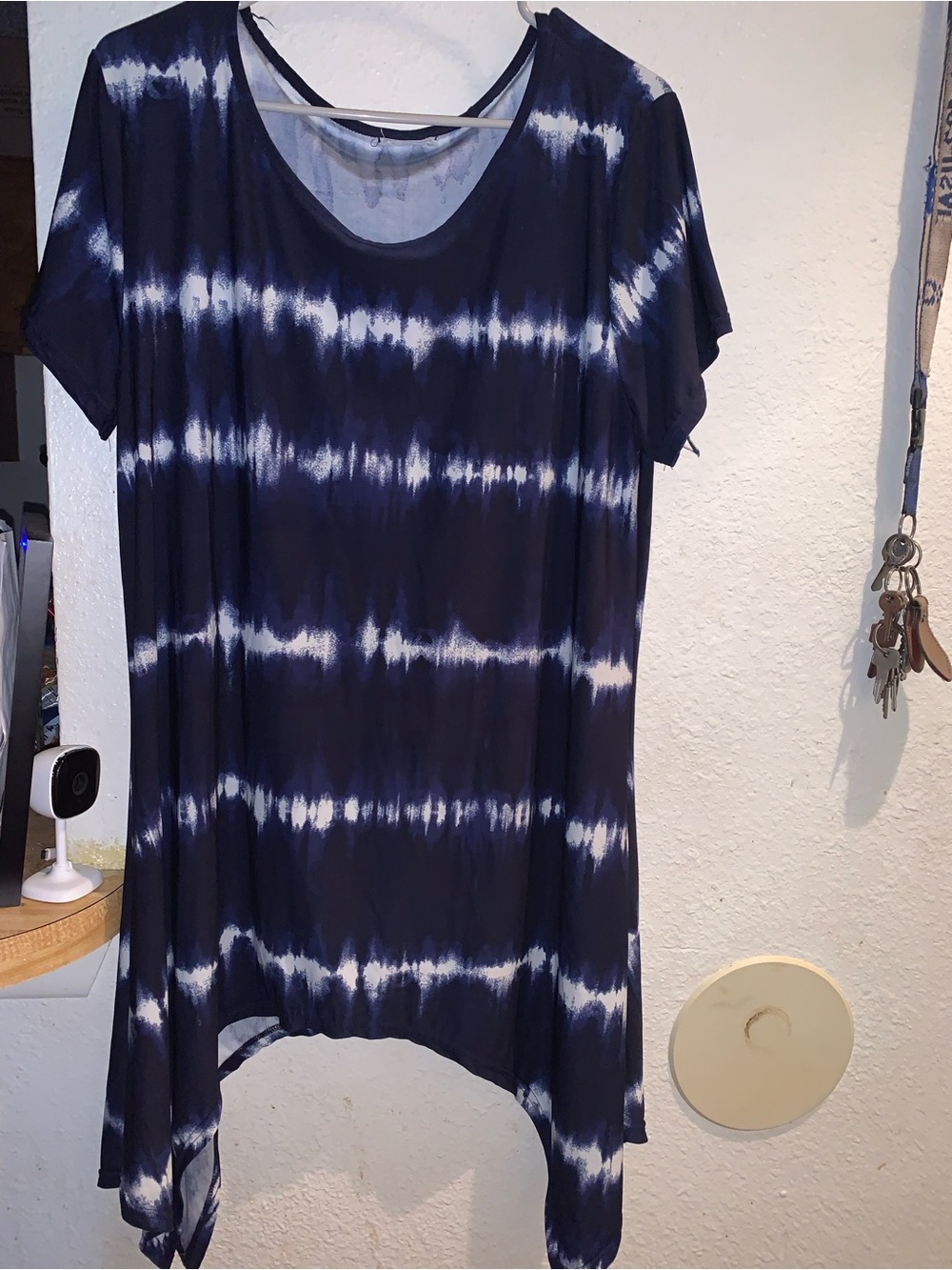 Navy Blue & White Tie-Dye Scoop Neck Tunic